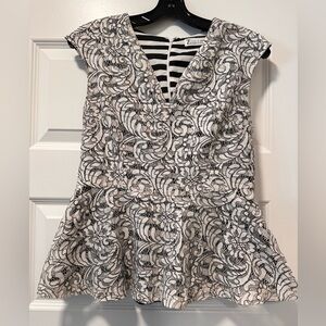 Black and white lace over stripe peplum top size medium